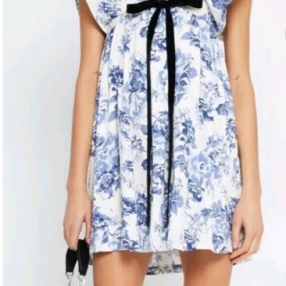 OPT Blue and White Toile Mini Bow Dress Size S NWT - Picture 2 of 7